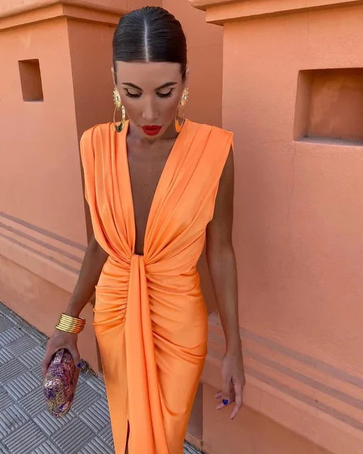 Women’s Elegant Pleated Midi Dress