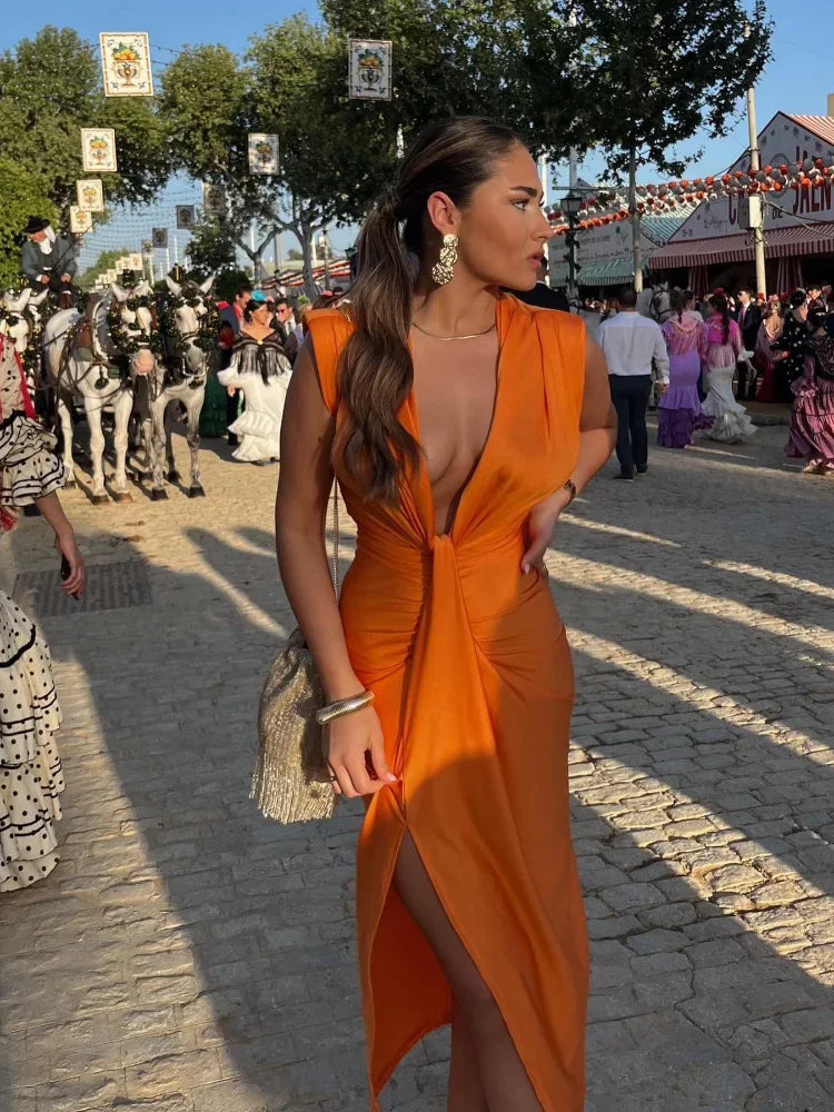 Women’s Elegant Pleated Midi Dress