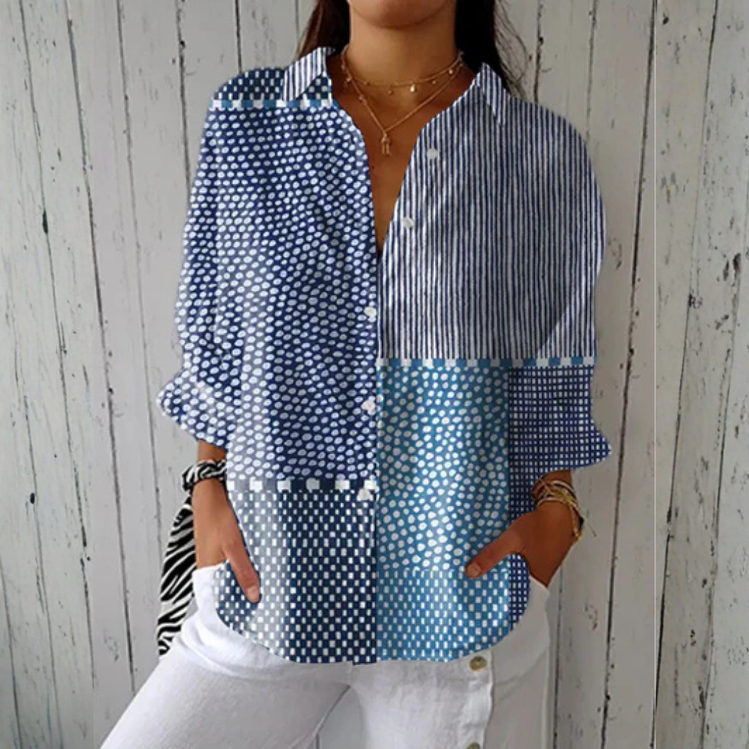 Women’s Casual Blue Patchwork Blouse