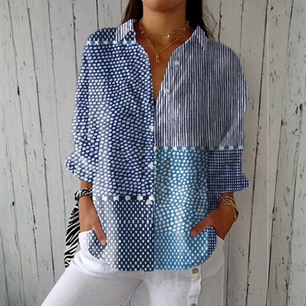 Women’s Casual Blue Patchwork Blouse