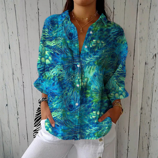 Women’s Peacock Print Dressy Blouse