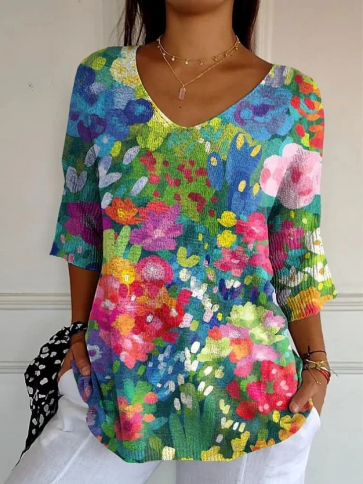 Louise | Painterly Floral V-Neck Tunic