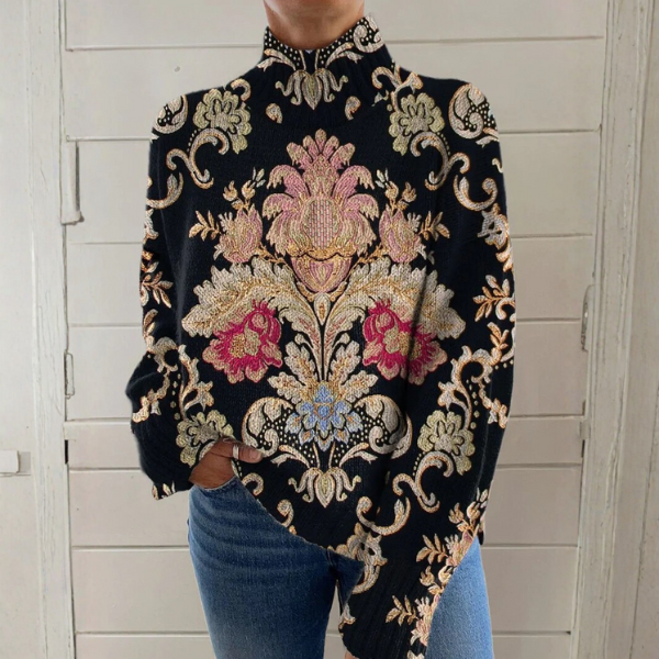 Women’s Vintage Floral Long Sleeve Turtleneck Top