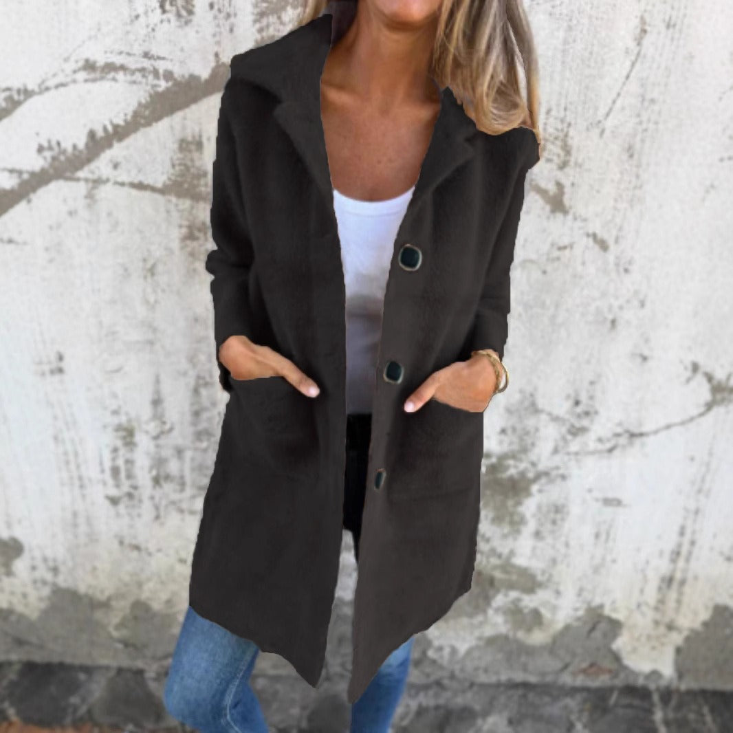 Women’s Long Sleeve Button Front Coat With Pockets