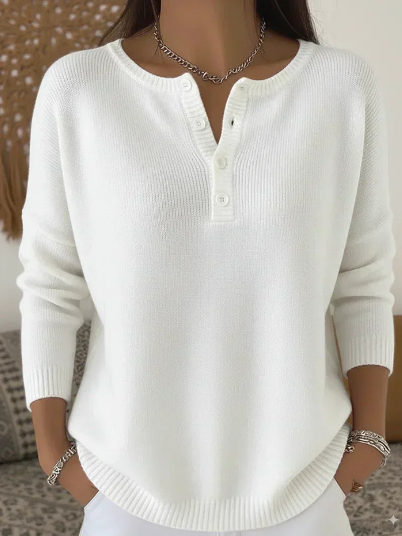 Women's Button Placket Henley Knit Sweater