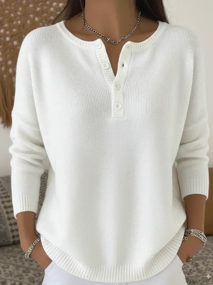Women's Button Placket Henley Knit Sweater
