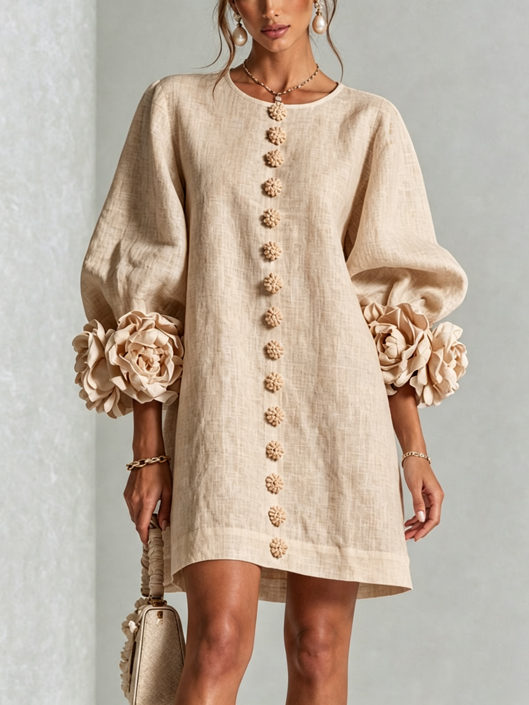 Women’s White Floral Button Front Mini Dress