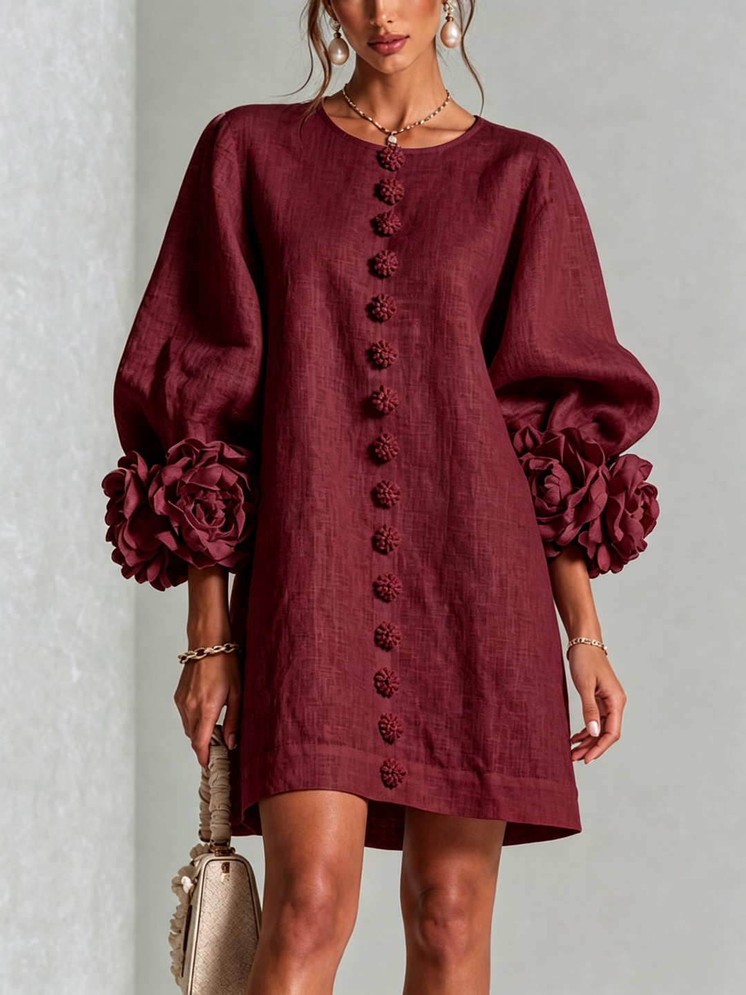 Women’s White Floral Button Front Mini Dress
