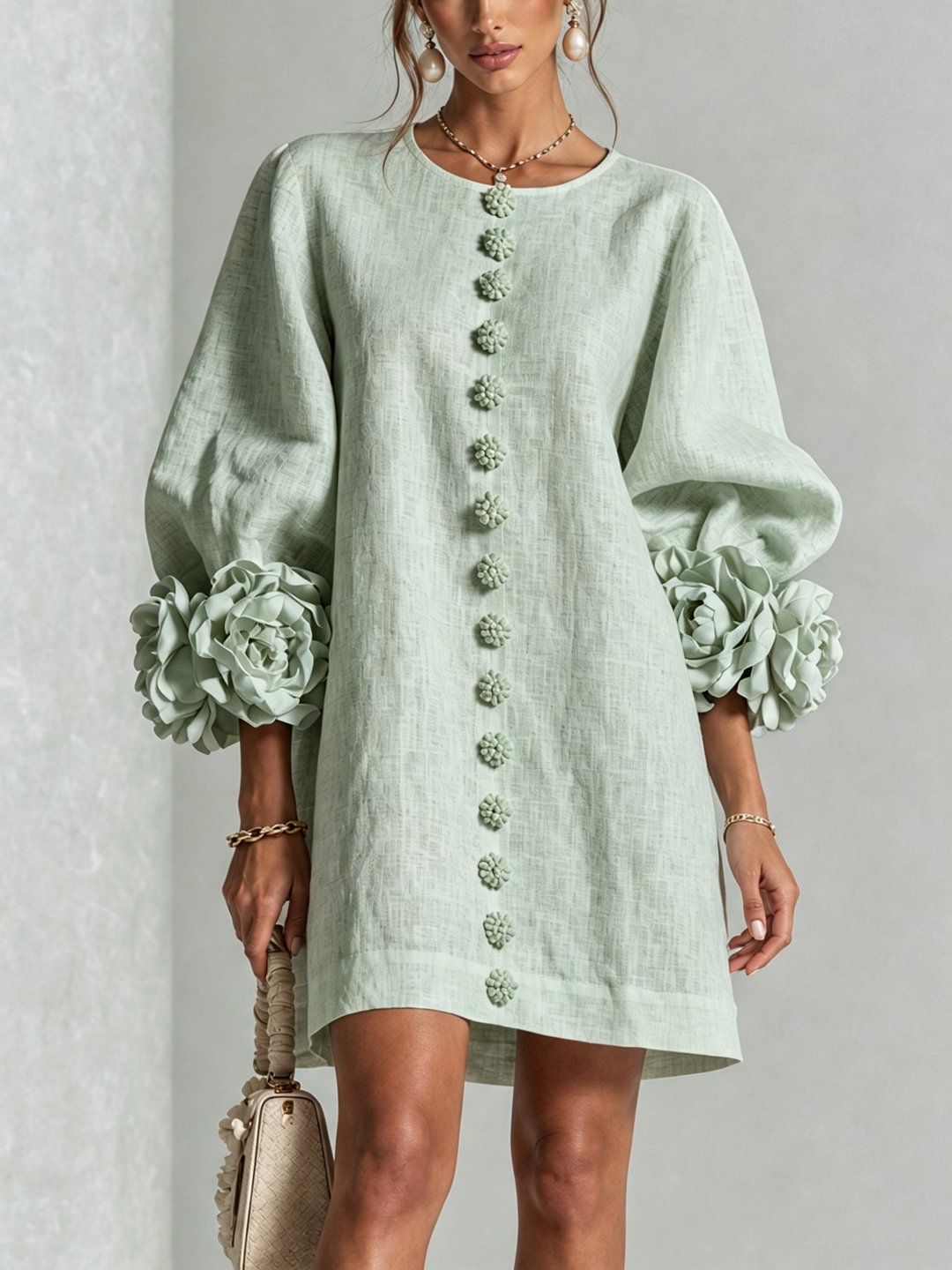 Women’s White Floral Button Front Mini Dress