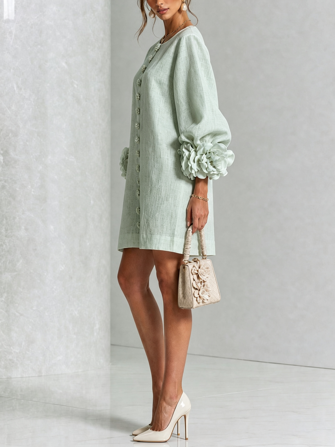 Women’s White Floral Button Front Mini Dress