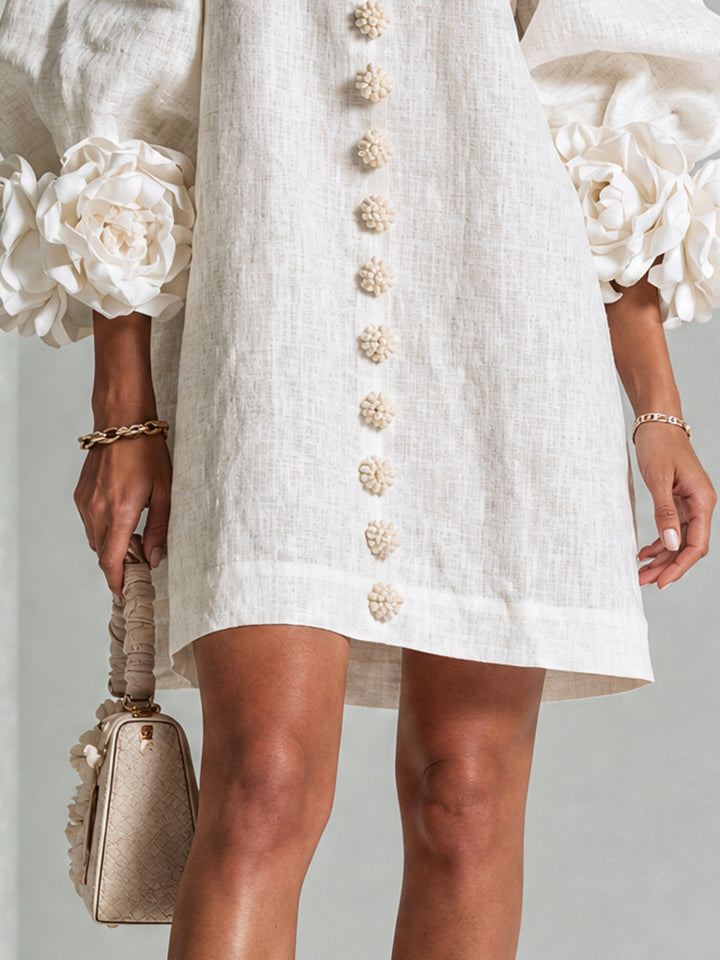 Women’s White Floral Button Front Mini Dress