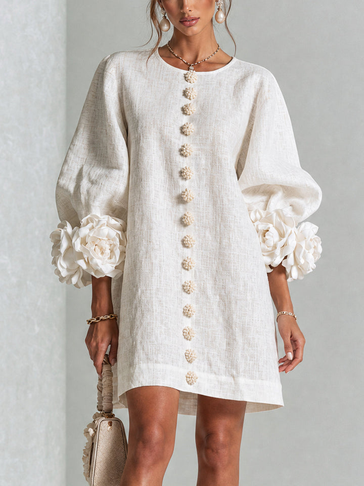 Women’s White Floral Button Front Mini Dress