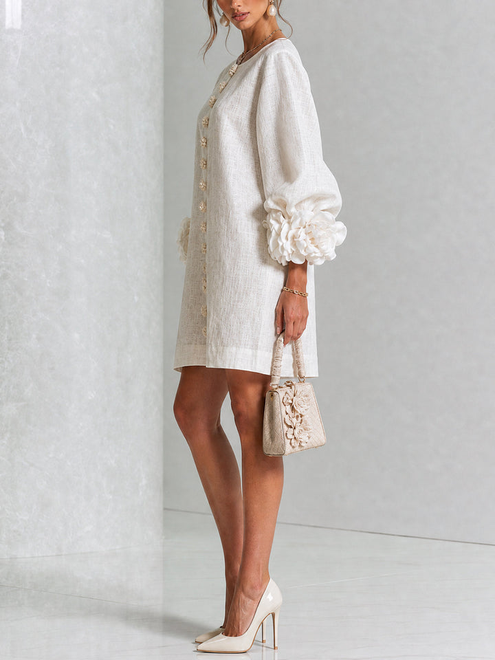Women’s White Floral Button Front Mini Dress