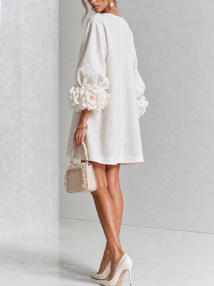 Women’s White Floral Button Front Mini Dress
