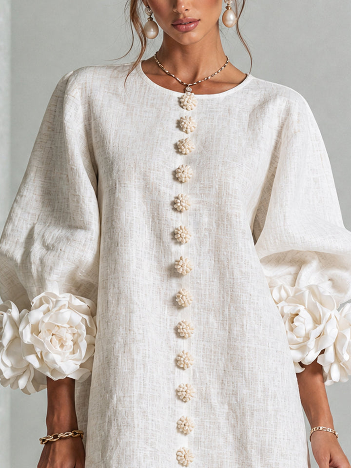 Women’s White Floral Button Front Mini Dress