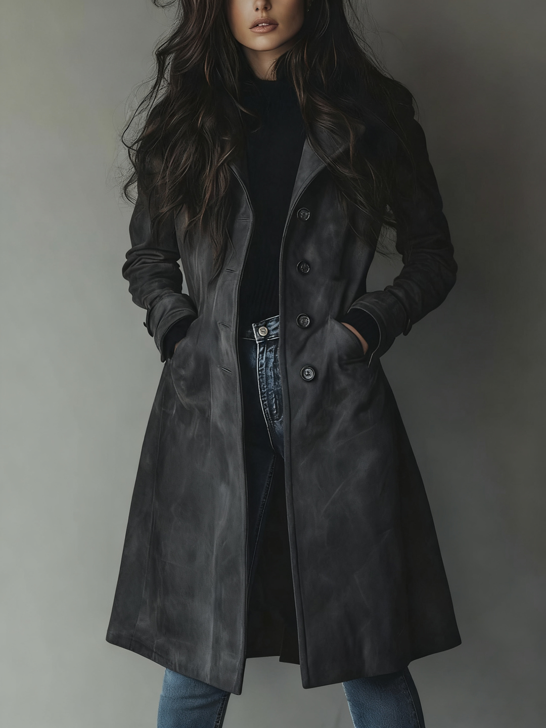 Women’s Vintage Button Front Longline Coat