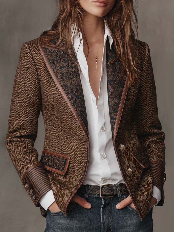 Women’s Tailored Herringbone Paneled Blazer