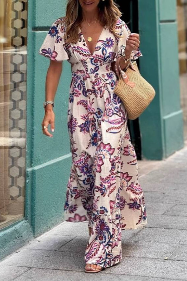 Women’s Floral Print Puff Sleeve Maxi Dress
