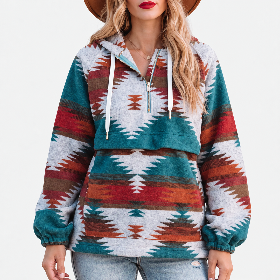 Women’s Oversized Quarter Zip Geometric Print Hoodie