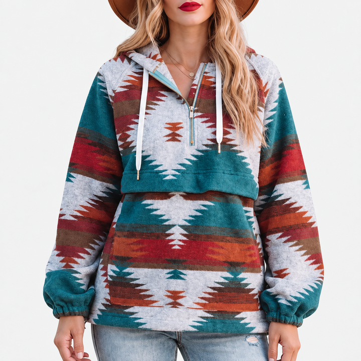 Women’s Oversized Quarter Zip Geometric Print Hoodie