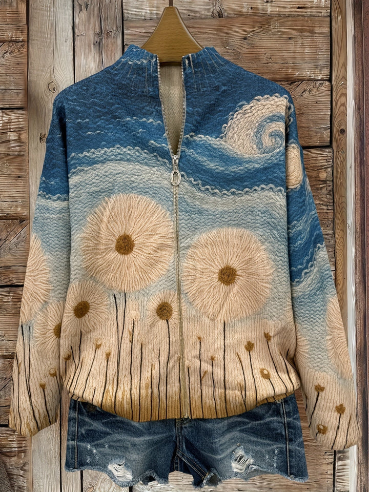 Women’s Dandelion Print Zip-Up Cardigan