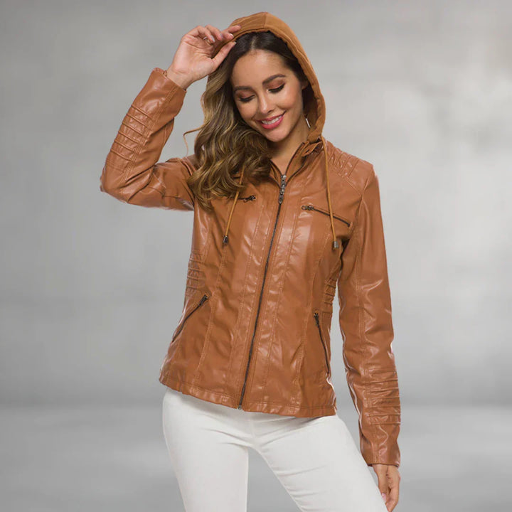 Women’s Hooded Zip Up Biker Jacket
