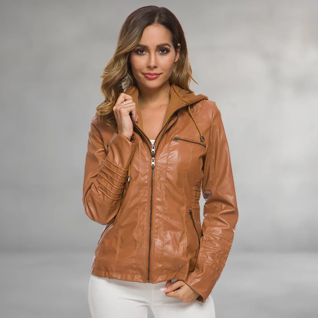Women’s Hooded Zip Up Biker Jacket