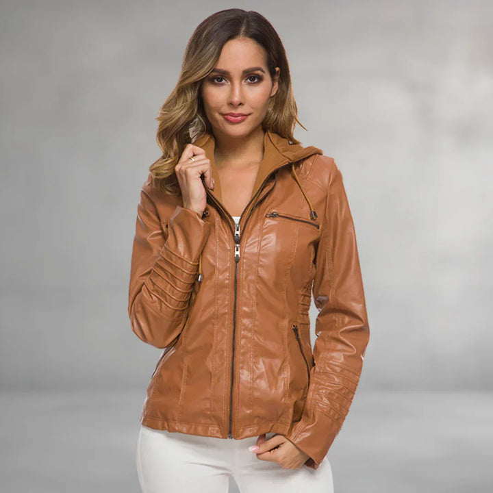 Women’s Hooded Zip Up Biker Jacket