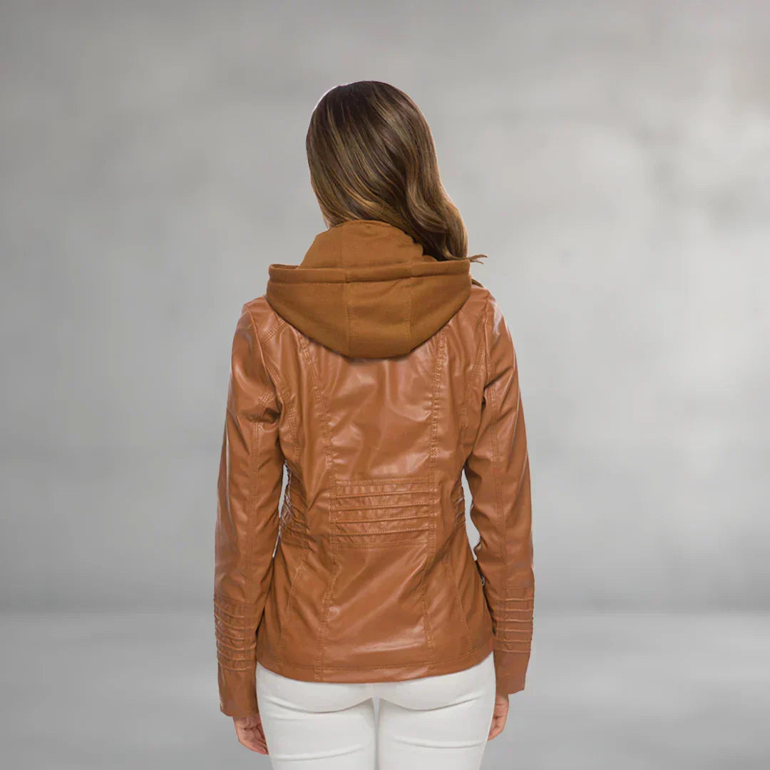 Women’s Hooded Zip Up Biker Jacket