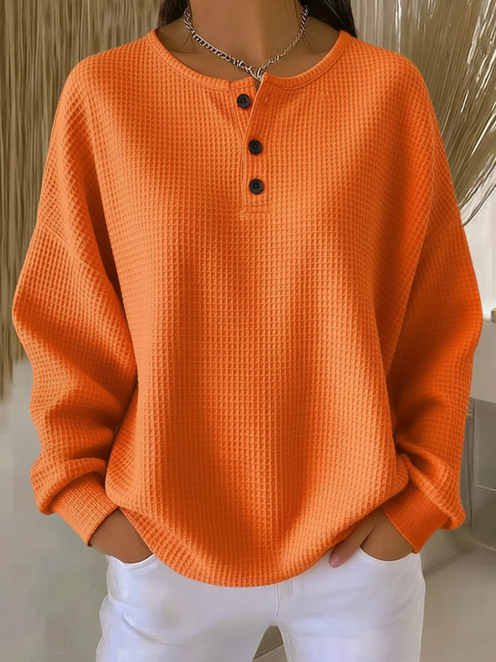 Women's Waffle Knit Drop Shoulder Henley Top