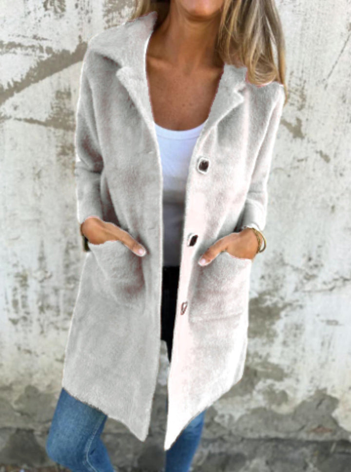 Women’s Long Sleeve Button Front Coat With Pockets