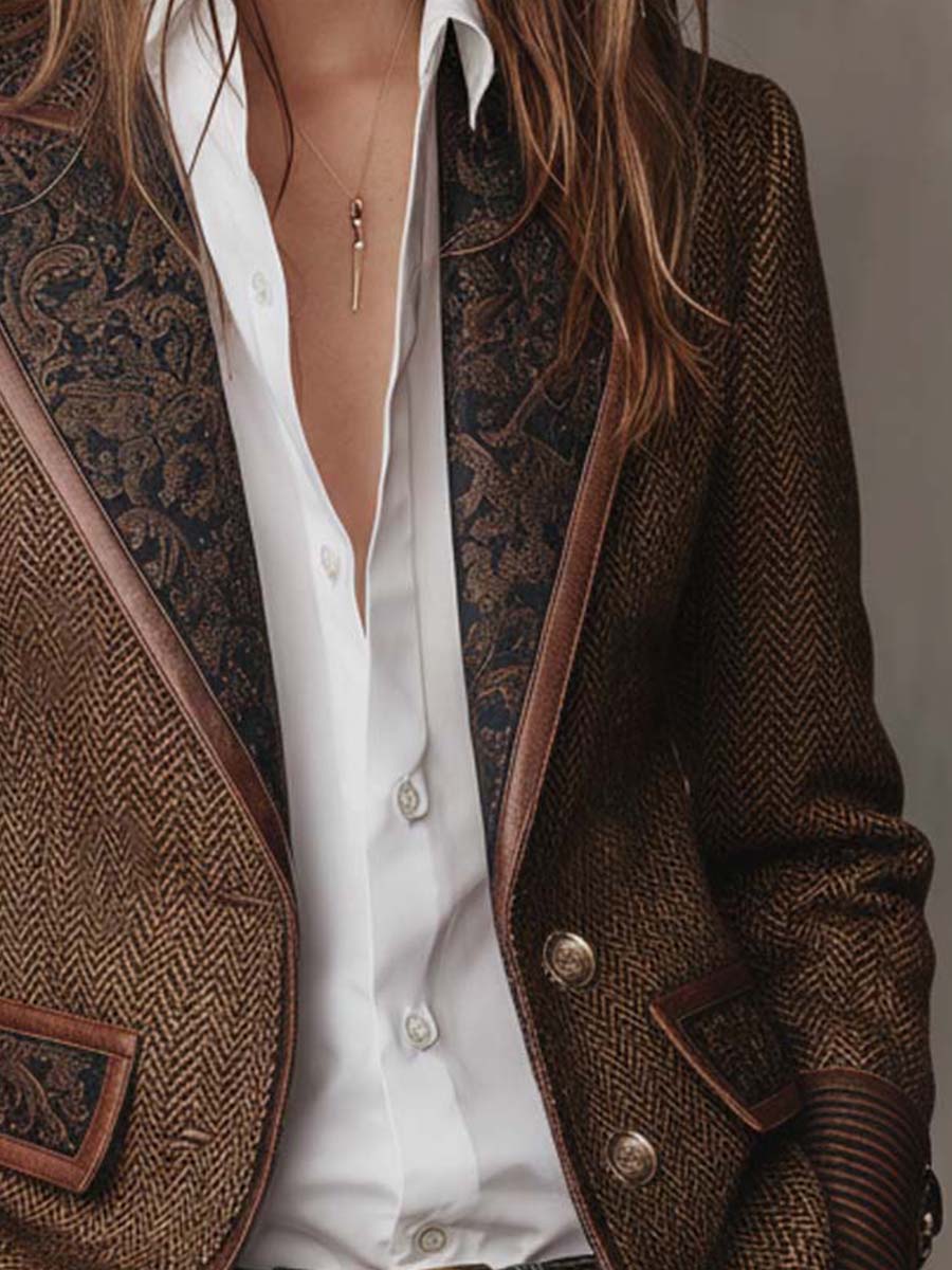 Women’s Tailored Herringbone Paneled Blazer