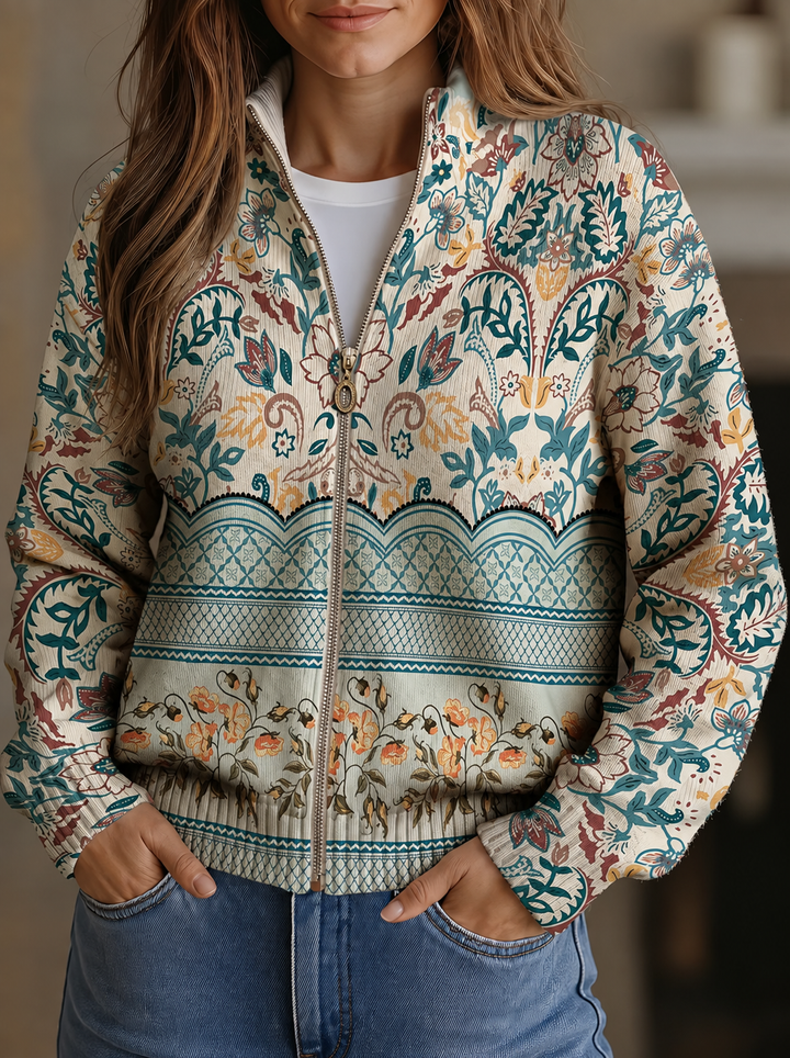 Women’s Floral Print Zip Up Knit Cardigan