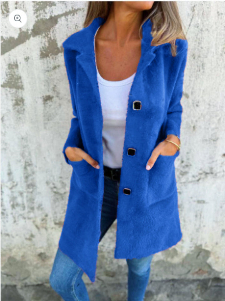 Women’s Long Sleeve Button Front Coat With Pockets