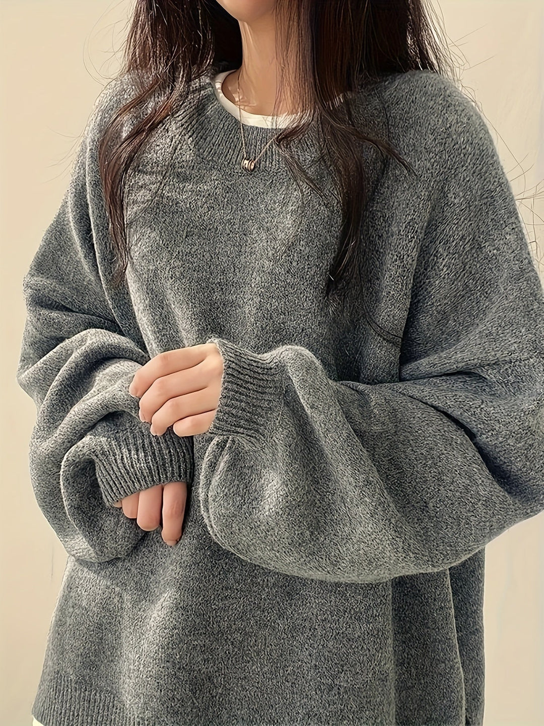 Women’s Casual Split Hem Long Sleeve Pullover Sweater
