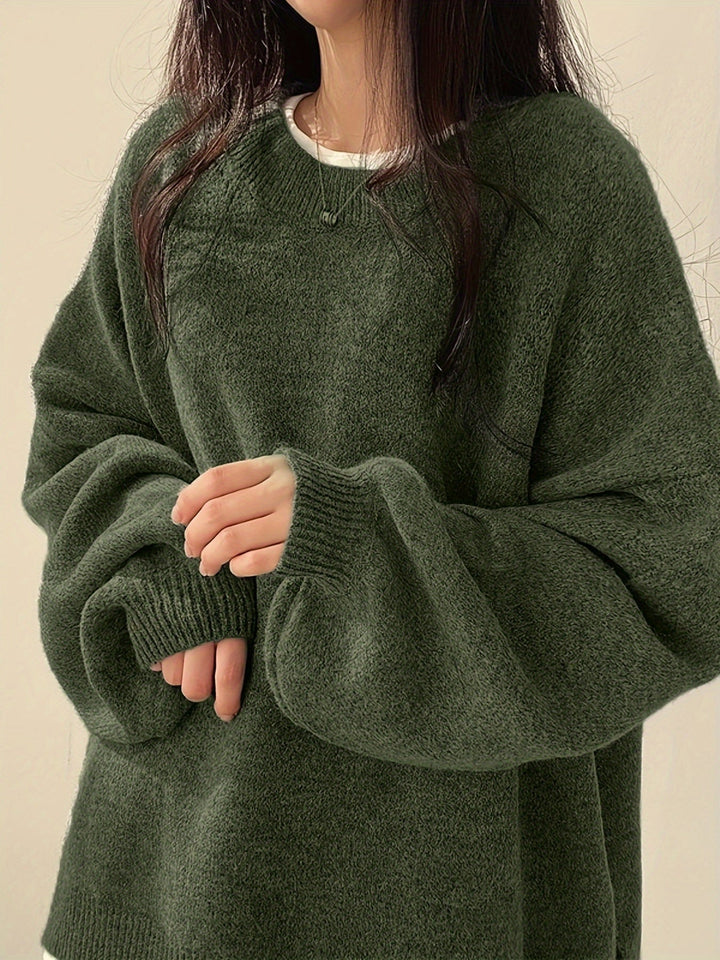 Women’s Casual Split Hem Long Sleeve Pullover Sweater