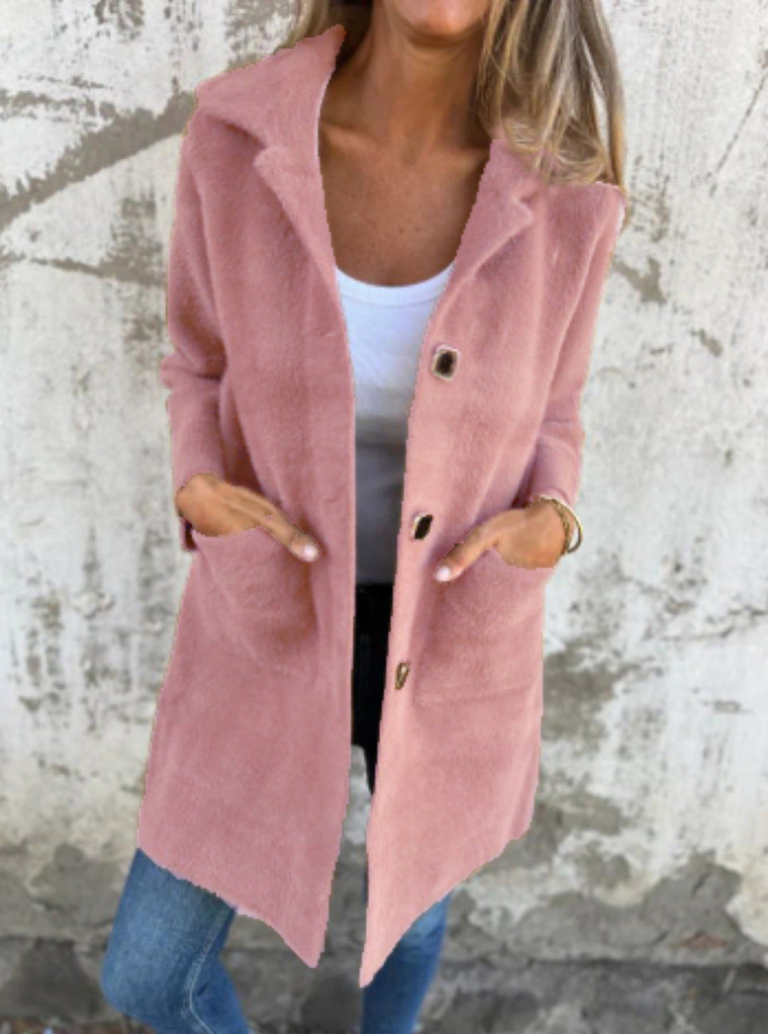 Women’s Long Sleeve Button Front Coat With Pockets