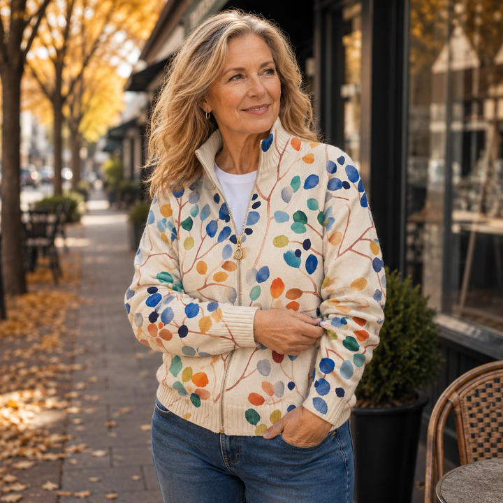 Women’s Botanical Leaf Print Zip Up Cardigan