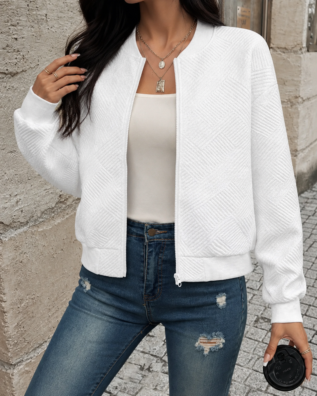 Women’s Structured Zip Up Bomber Jacket