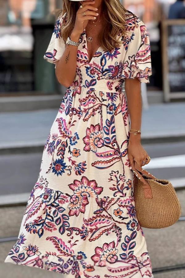Women’s Floral Print Puff Sleeve Maxi Dress