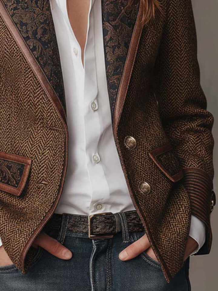 Women’s Tailored Herringbone Paneled Blazer