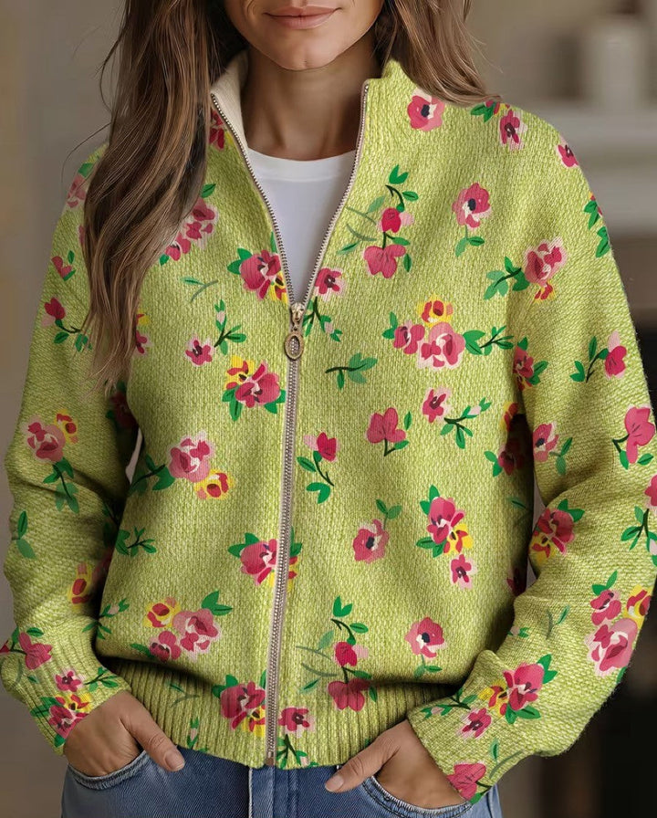 Women’s Pink Floral Zip-Up Cardigan