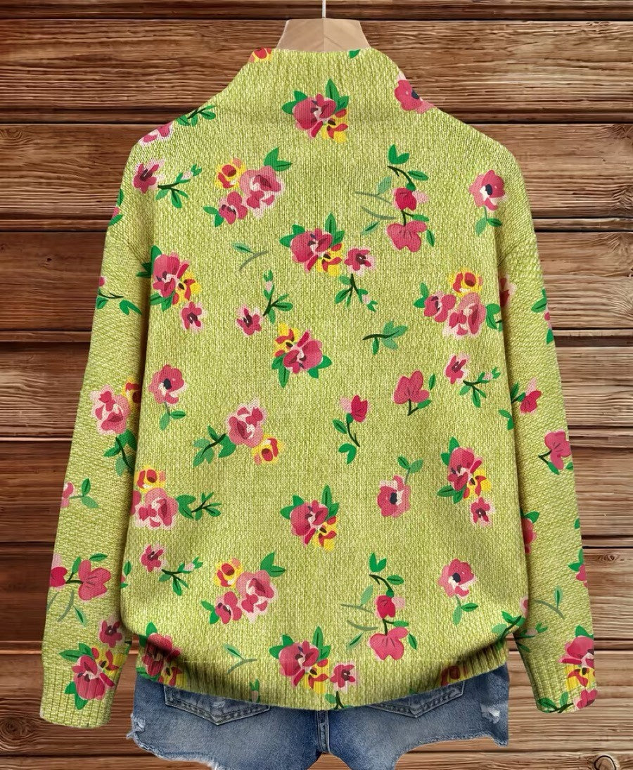 Women’s Pink Floral Zip-Up Cardigan