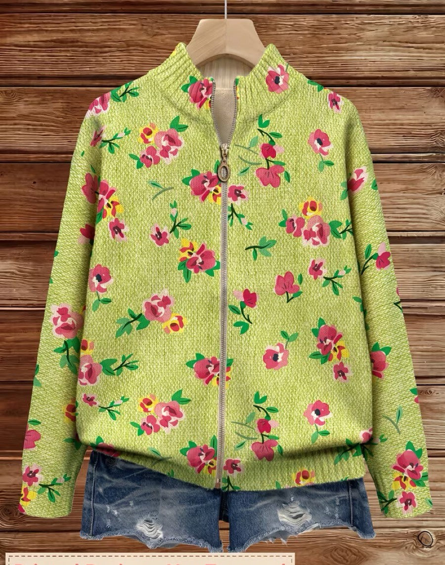 Women’s Pink Floral Zip-Up Cardigan