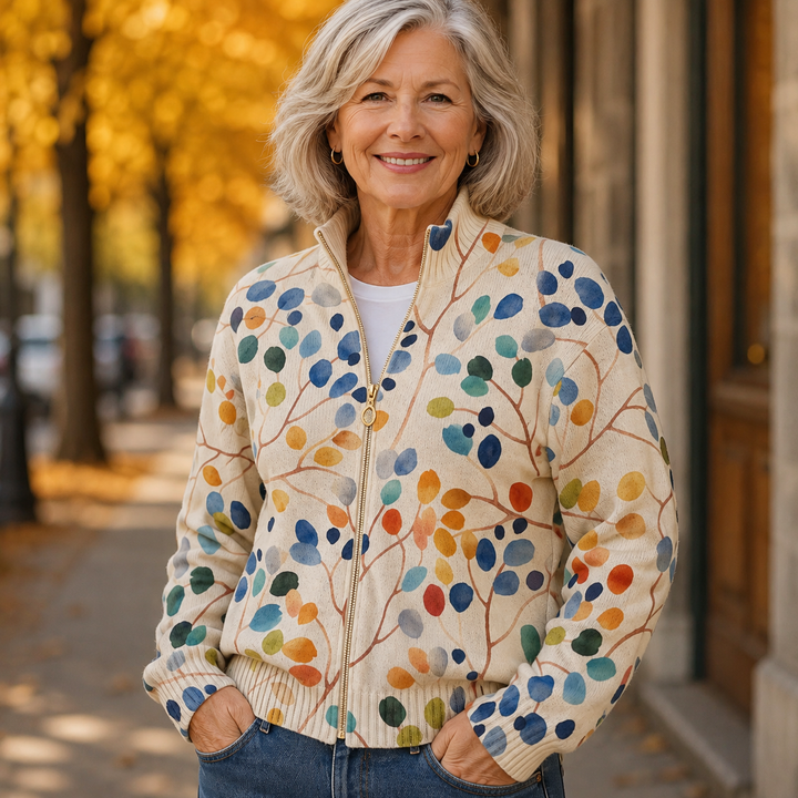 Women’s Botanical Leaf Print Zip Up Cardigan