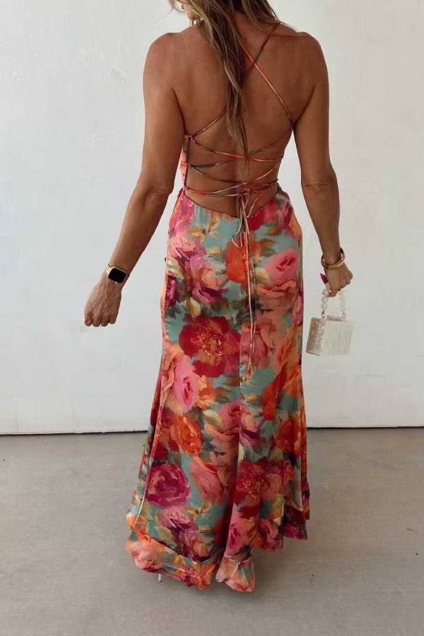 Women’s Floral Backless Maxi Dress