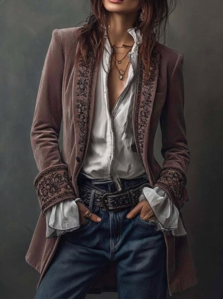 Women’s Long Vintage Embroidered Jacket