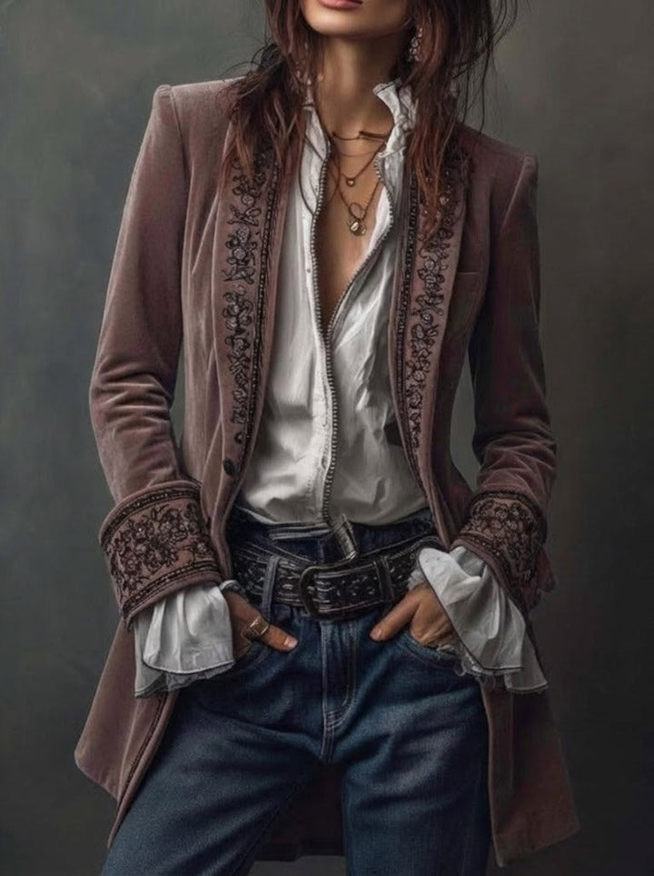 Women’s Long Vintage Embroidered Jacket