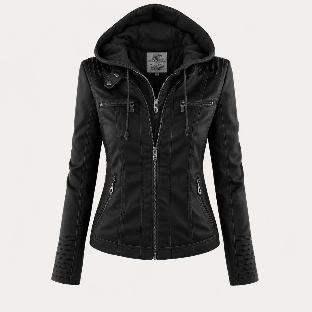 Women’s Hooded Biker Zip Up Jacket