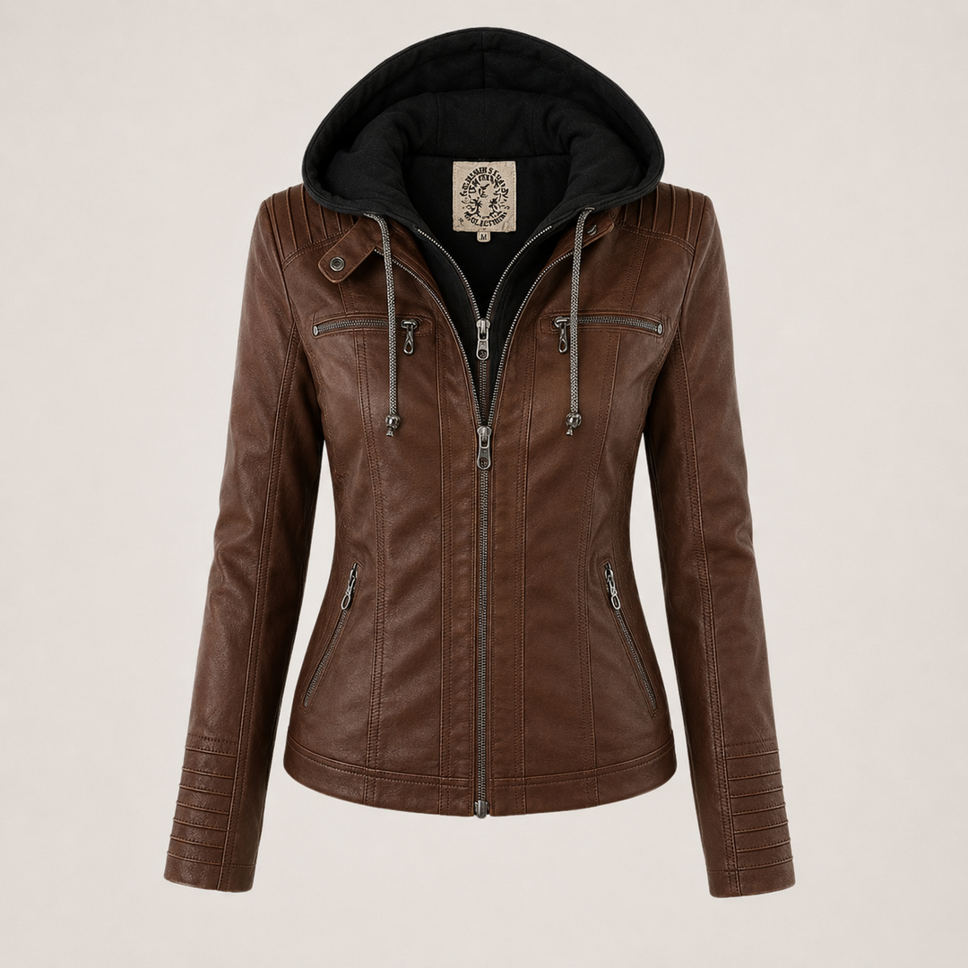 Women’s Hooded Biker Zip Up Jacket